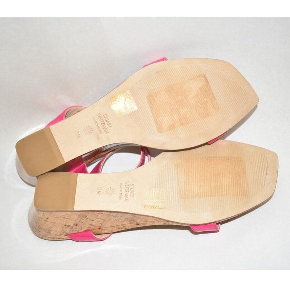 $450 Stuart Weitzman Aleena Wedge Slide Patent Cork mules magenta 8.5 (TC15) - Picture 6 of 7